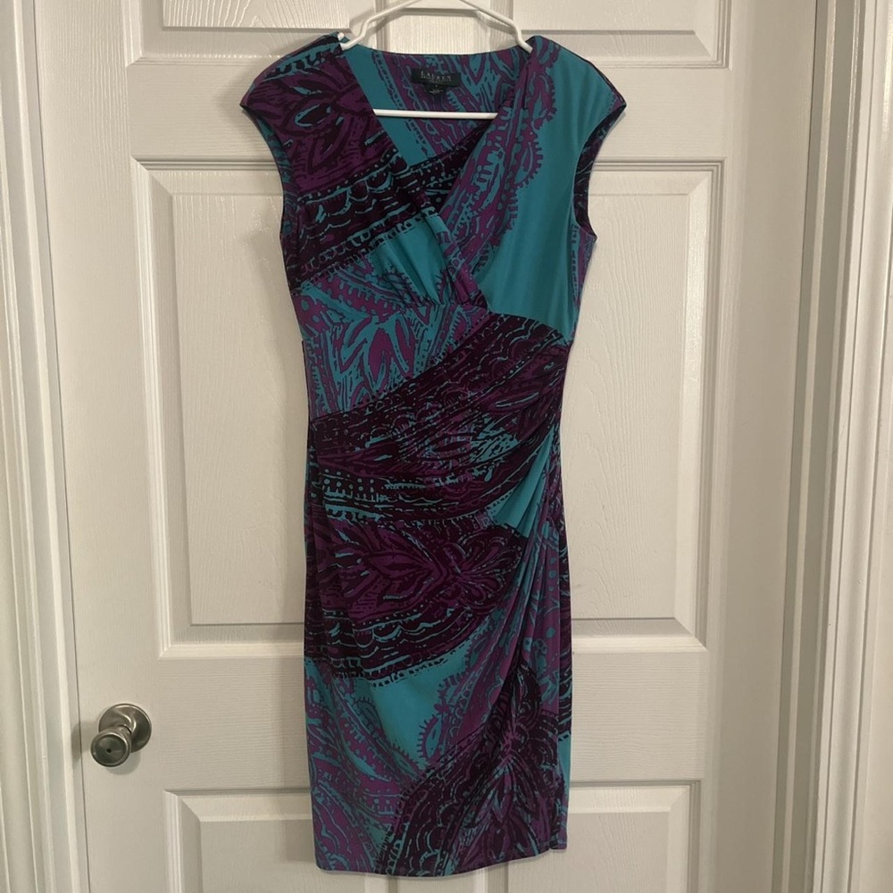 Ralph Lauren Turquoise and Purple Patterned Midi Dress